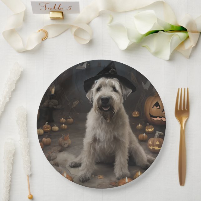 Wheaten Terrier Pumpkins Halloween Scary Paper Plates (Wedding)