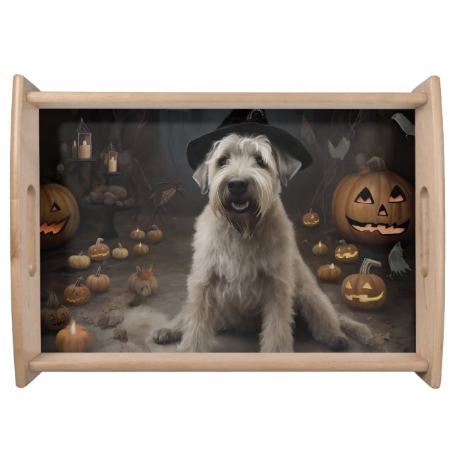 Wheaten Terrier Pumpkins Halloween Scary Serving Tray (Front)