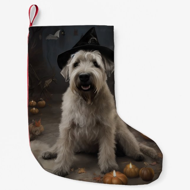 Wheaten Terrier Pumpkins Halloween Scary Small Christmas Stocking (Front)