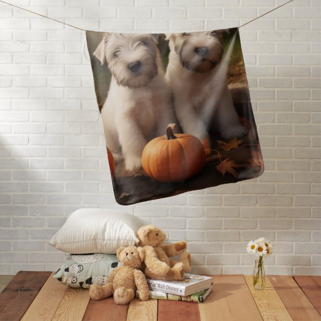Wheaten Terrier Puppy Autumn Delight Pumpkin Baby Blanket (In Situ)