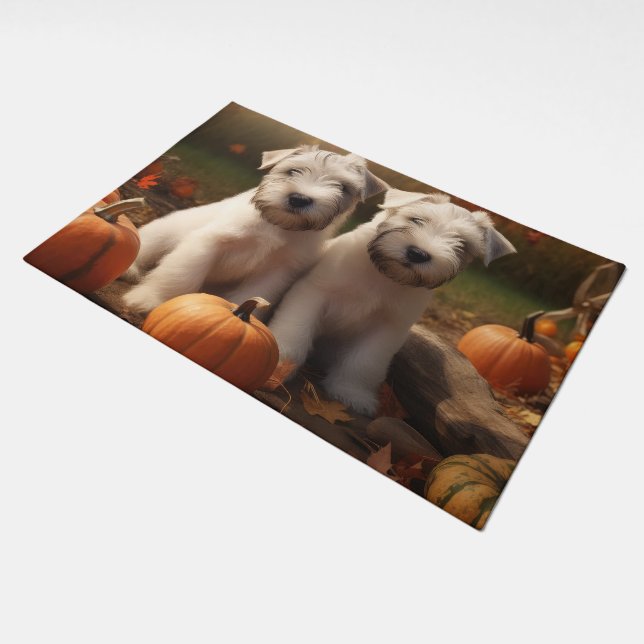 Wheaten Terrier Puppy Autumn Delight Pumpkin Doormat (Angled)