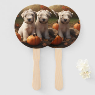 Wheaten Terrier Puppy Autumn Delight Pumpkin Hand Fan