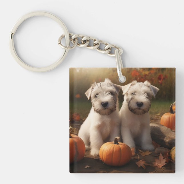Wheaten Terrier Puppy Autumn Delight Pumpkin Keychain (Front)