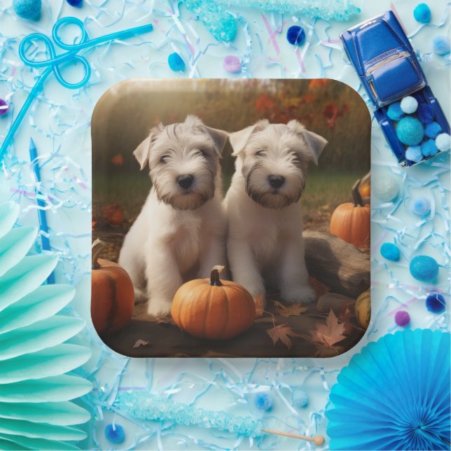 Wheaten Terrier Puppy Autumn Delight Pumpkin Paper Plates (Party)