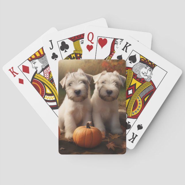 Wheaten Terrier Puppy Autumn Delight Pumpkin Poker Cards (Back)