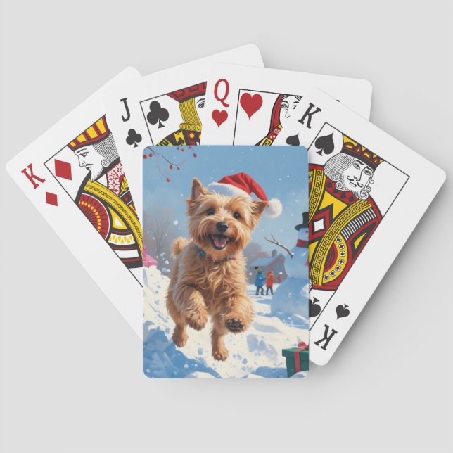 Wheaten Terrier Running in Snow with Christmas Hat Poker Cards (Back)