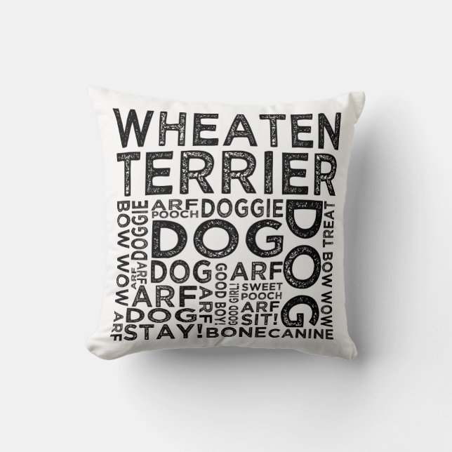 Wheaten Terrier Typography Throw Pillow (Front)