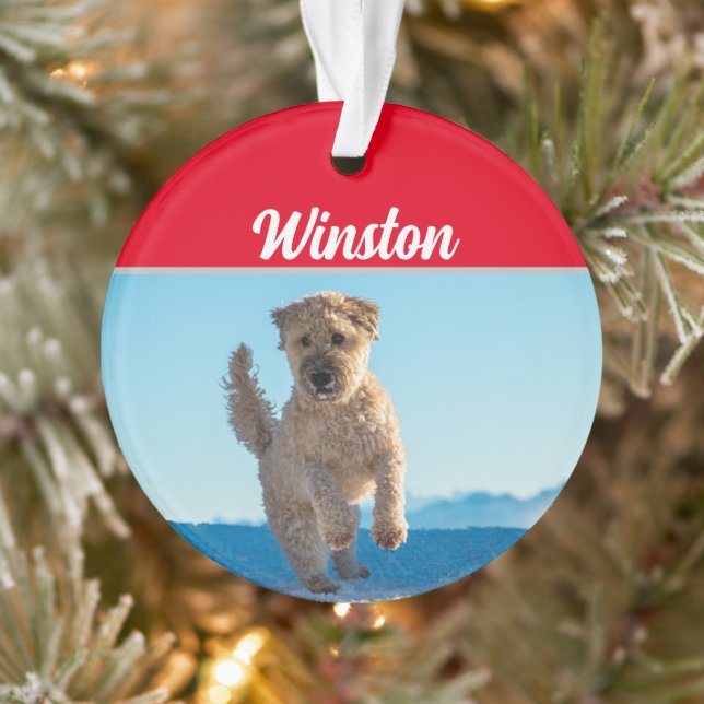 Wheaten Terrier with Name and Photo Christmas Ornament (Tree)