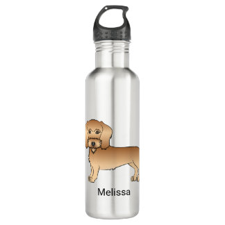 Wheaten Wire Haired Dachshund Cartoon Dog And Name Stainless Steel Water Bottle