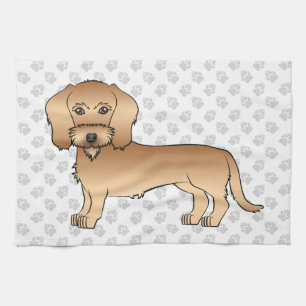 Wheaten Wire Haired Dachshund Cartoon Dog And Paws Kitchen Towel