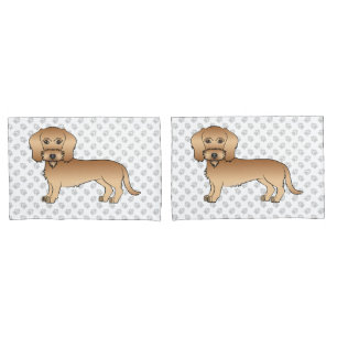Wheaten Wire Haired Dachshund Cartoon Dog And Paws Pillow Case