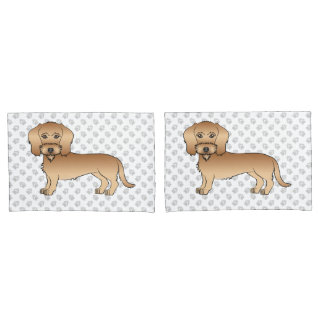 Wheaten Wire Haired Dachshund Cartoon Dog And Paws Pillow Case