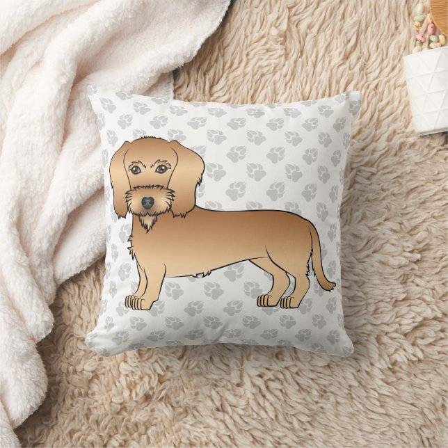 Wheaten Wire Haired Dachshund Cartoon Dog And Paws Throw Pillow (Blanket)