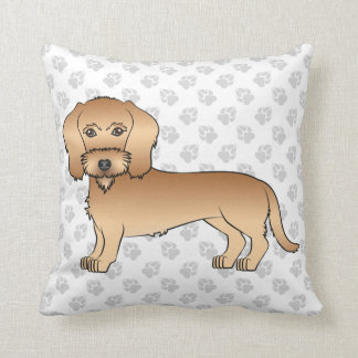 Wheaten Wire Haired Dachshund Cartoon Dog And Paws Throw Pillow