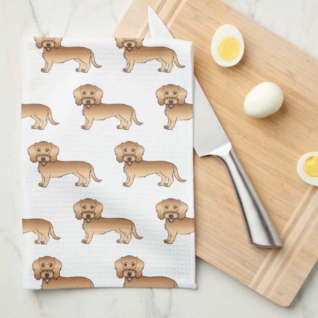 Wheaten Wire Haired Dachshund Cartoon Dog Pattern Kitchen Towel (Quarter Fold)