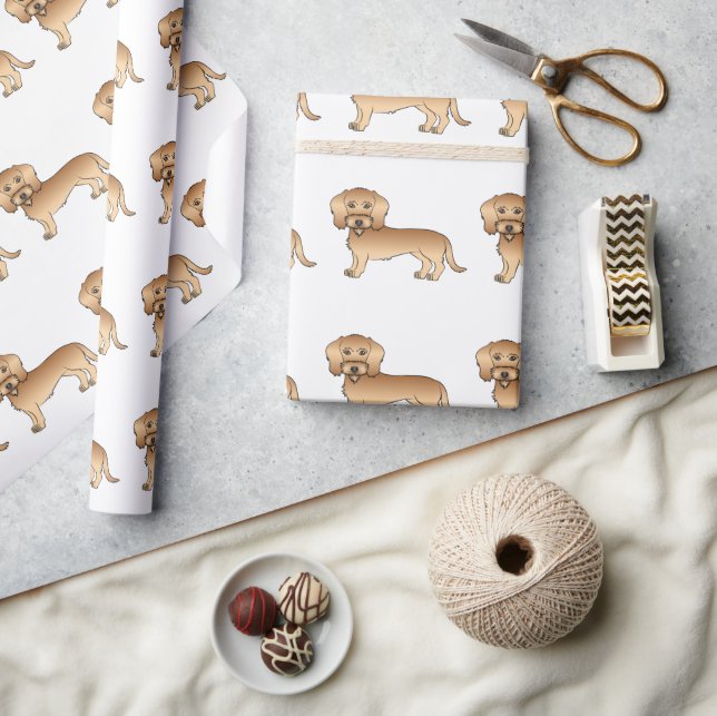 Wheaten Wire Haired Dachshund Cartoon Dog Pattern Wrapping Paper (Crafts)