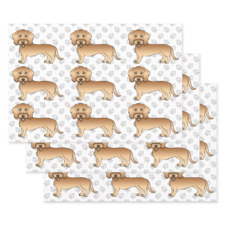 Wheaten Wire Haired Dachshund Cartoon Dog Pattern Wrapping Paper Sheets