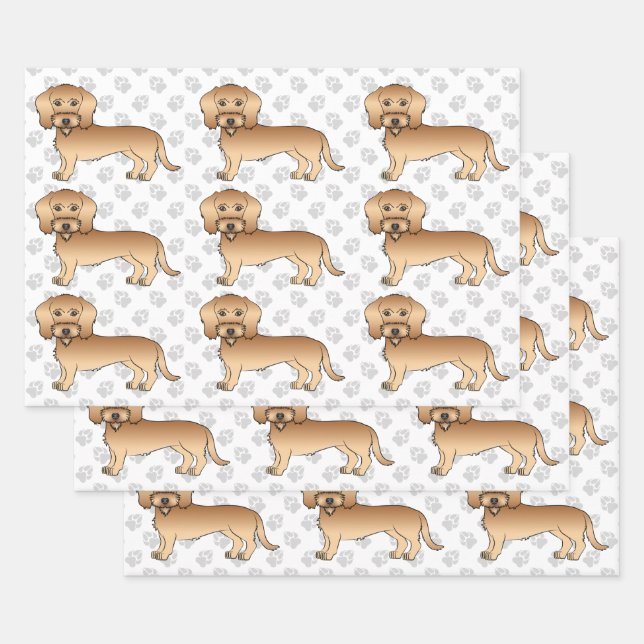 Wheaten Wire Haired Dachshund Cartoon Dog Pattern Wrapping Paper Sheets (Set)