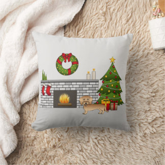 Wheaten Wire Haired Dachshund In A Christmas Room Throw Pillow