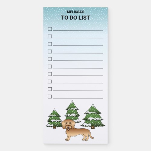 Wheaten Wire Haired Dachshund In A Winter Forest Magnetic Notepad