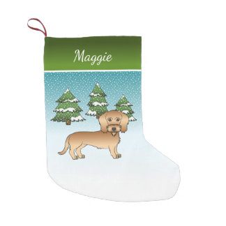 Wheaten Wire Haired Dachshund In A Winter Forest Small Christmas Stocking