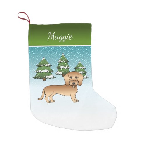 Wheaten Wire Haired Dachshund In A Winter Forest Small Christmas Stocking