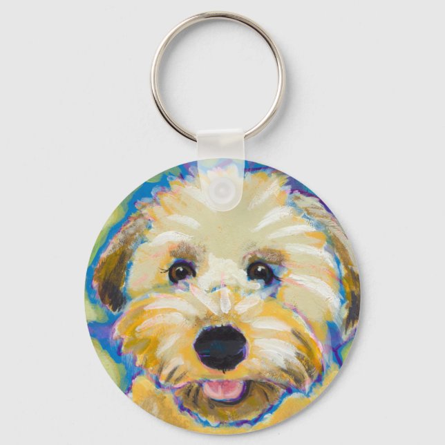 Wheatens Go Beyond Cute fun colorful dog art Keychain (Front)