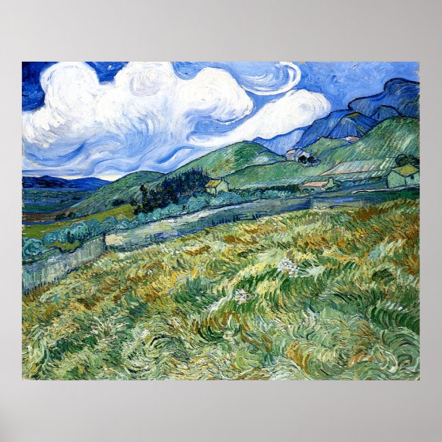 Wheatfield and Mountains, Vincent Van Gogh Poster (Front)