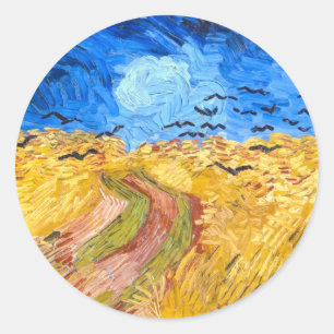 Wheatfield with Crows (1890) Van Gogh Fine Art Classic Round Sticker