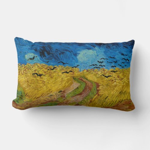 Wheatfield with Crows by Vincent van Gogh 1890 Lumbar Pillow
