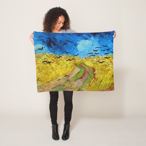 Wheatfield with Crows Van Gogh Fleece Blanket