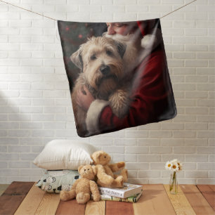 Wheaton Terrier With Santa Claus Festive Christmas Baby Blanket