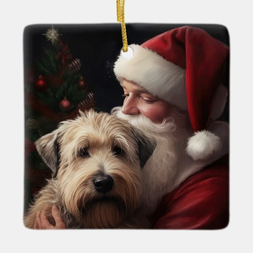 Wheaton Terrier With Santa Claus Festive Christmas Ceramic Ornament