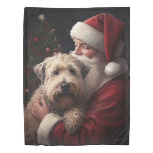 Wheaton Terrier With Santa Claus Festive Christmas Duvet Cover