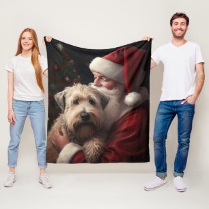 Wheaton Terrier With Santa Claus Festive Christmas Fleece Blanket
