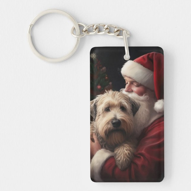 Wheaton Terrier With Santa Claus Festive Christmas Keychain (Front)