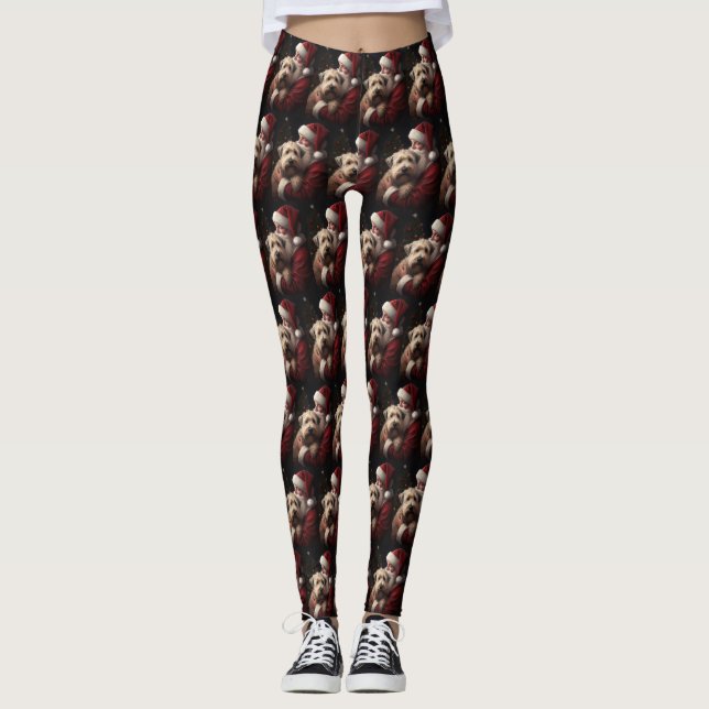 Wheaton Terrier With Santa Claus Festive Christmas Leggings (Front)