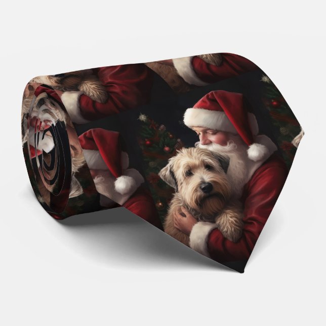 Wheaton Terrier With Santa Claus Festive Christmas Neck Tie (Rolled)
