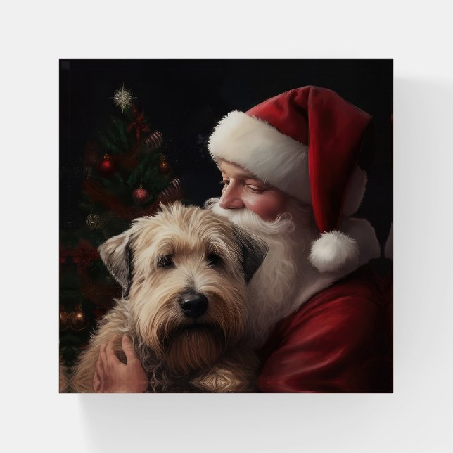 Wheaton Terrier With Santa Claus Festive Christmas Paperweight (Front)