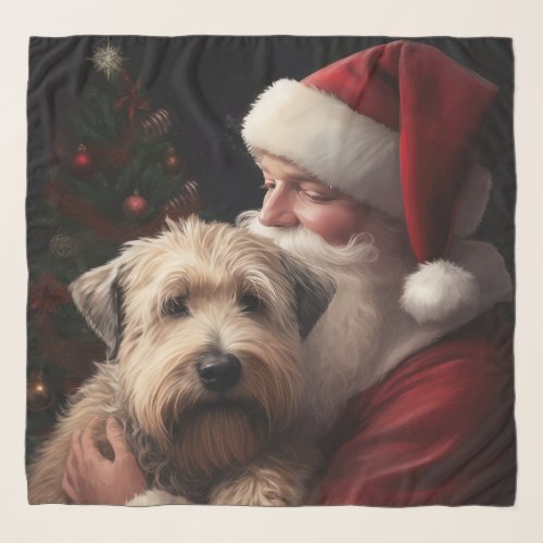 Wheaton Terrier With Santa Claus Festive Christmas Scarf