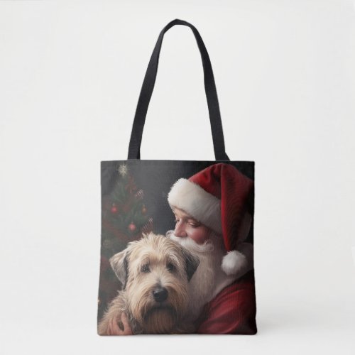 Wheaton Terrier With Santa Claus Festive Christmas Tote Bag