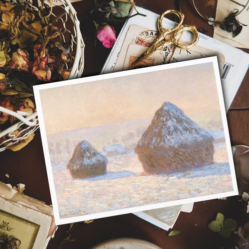 Wheatstacks Snow Effect Morning by Claude Monet Postcard