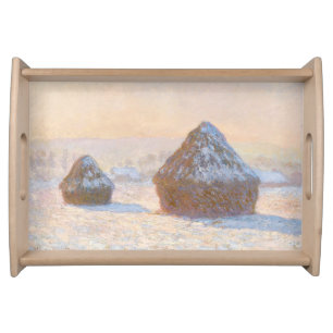 Wheatstacks, Snow Effect, Morning, by Claude Monet Serving Tray
