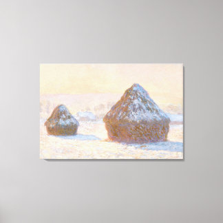 Wheatstacks, Snow Effect, Morning Canvas Print