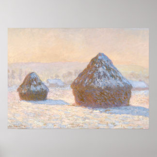 Wheatstacks, Snow Effect, Morning Poster