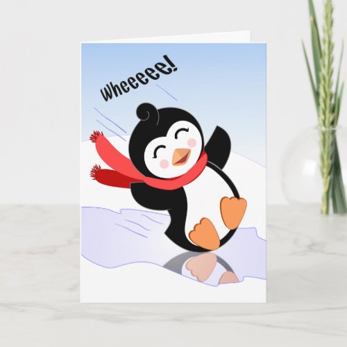 Wheee  Happy Birthday with a Cute Black Penguin Card