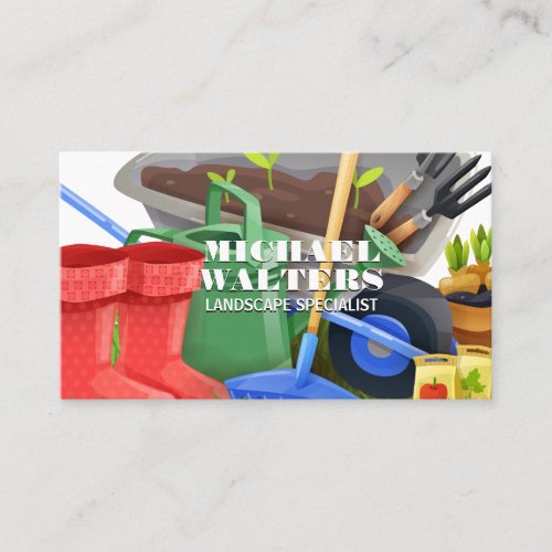 Wheel Barrow Gardening Tools Business Card