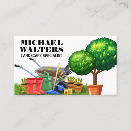 Wheel Barrow Gardening Tools  Topiary Business Card