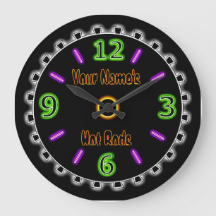 Wheel Cool Faux Neon #2 (Personalized Wall Clock) Large Clock