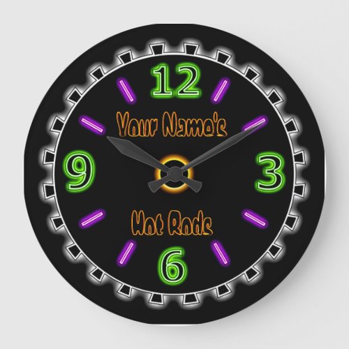 Wheel Cool Faux Neon 2 Personalized Wall Clock Large Clock